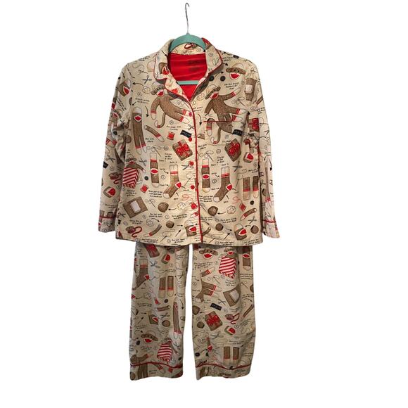 Nick & Nora How To Build A Sock Monkey 2 Piece Pajama Set Size XS ROoMY - Picture 1 of 8